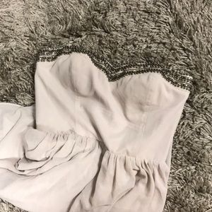 Beige nude embellished chiffon dress